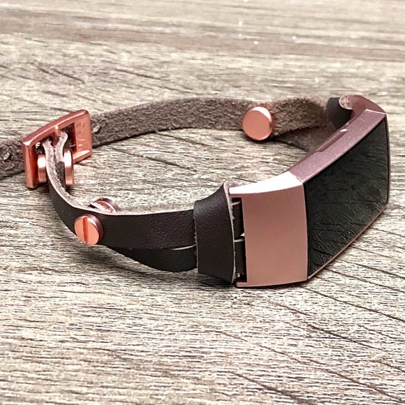 Dark Brown RoseGold Charge 4 Slim Leather Bracelet - Picture 5 of 8